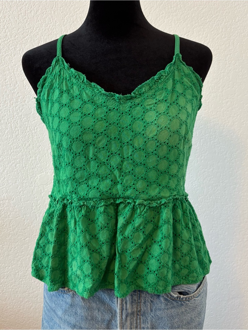 Green Lace Peplum Cami Tank Top